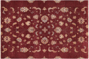 8x10 hand knotted modern wool rug in red and beige - Modern Bettye