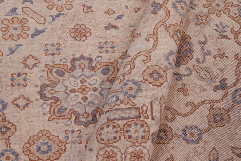 handmade Modern Kafkaz Ivory Pink Hand Knotted RECTANGLE 100% WOOL area rug 9' x 12'