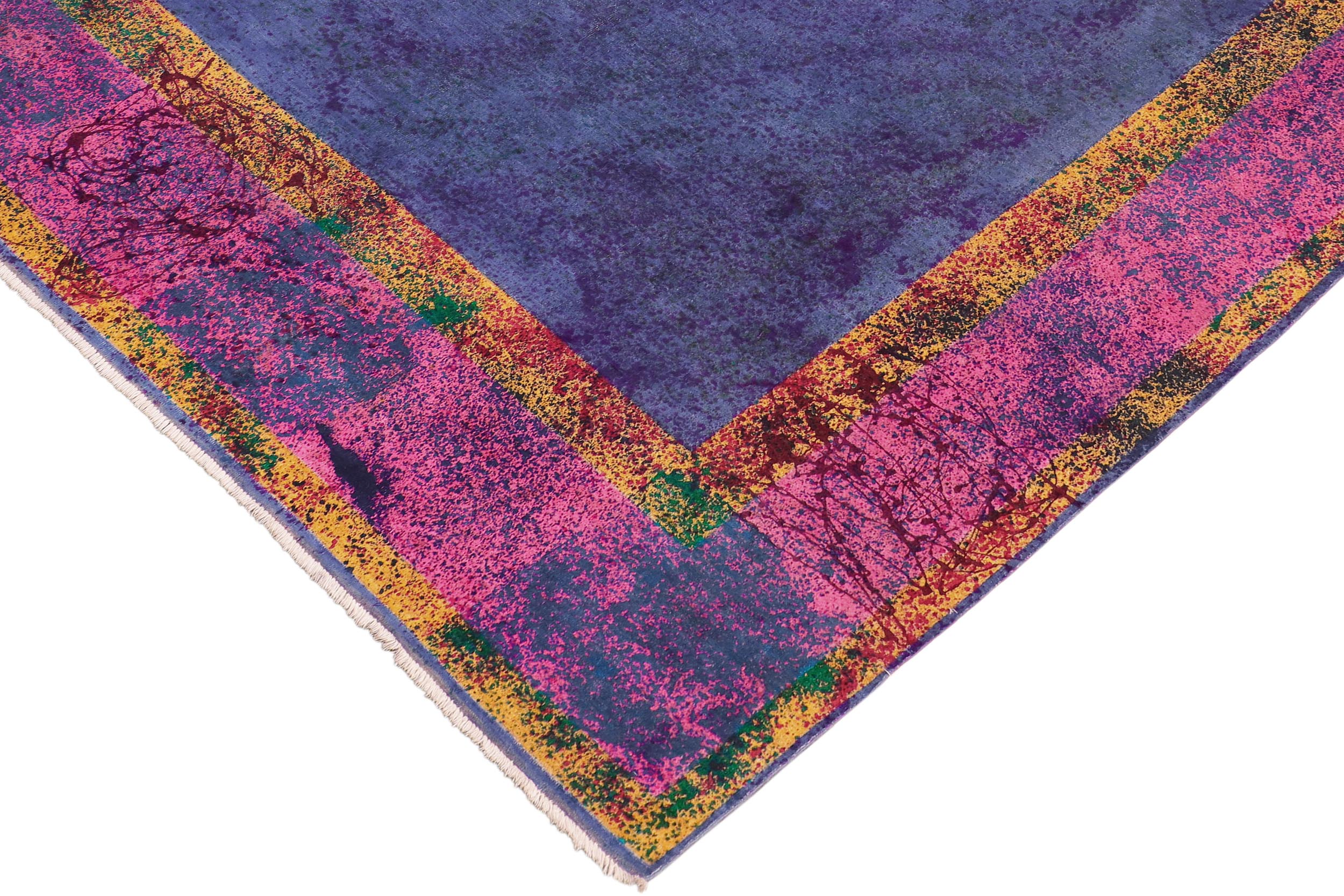 handmade Over Dyed Over Dyed Blue Pink Hand Knotted RECTANGLE 100% WOOL area rug 8' x 10'