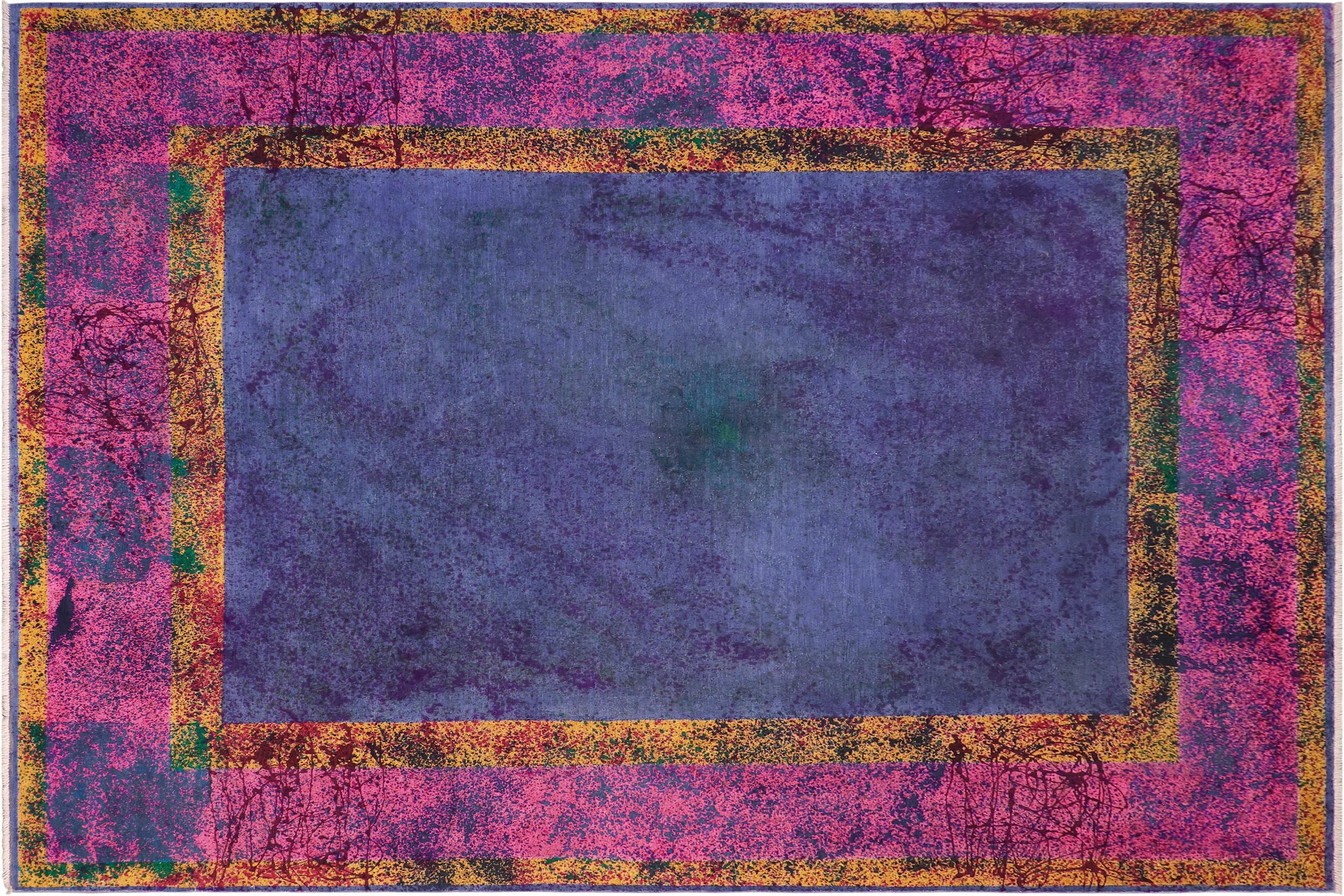 handmade Over Dyed Over Dyed Blue Pink Hand Knotted RECTANGLE 100% WOOL area rug 8' x 10'