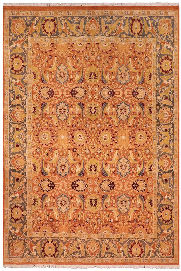 Traditional Agra Ramona Orange Gray Hand Knotted Area rugs 8 x 10