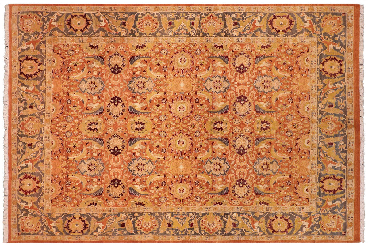 8x10 hand knotted Vegetable Dyed wool rug in orange and gray - Agra Ramona