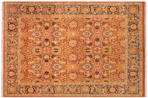 8x10 hand knotted Vegetable Dyed wool rug in orange and gray - Agra Ramona