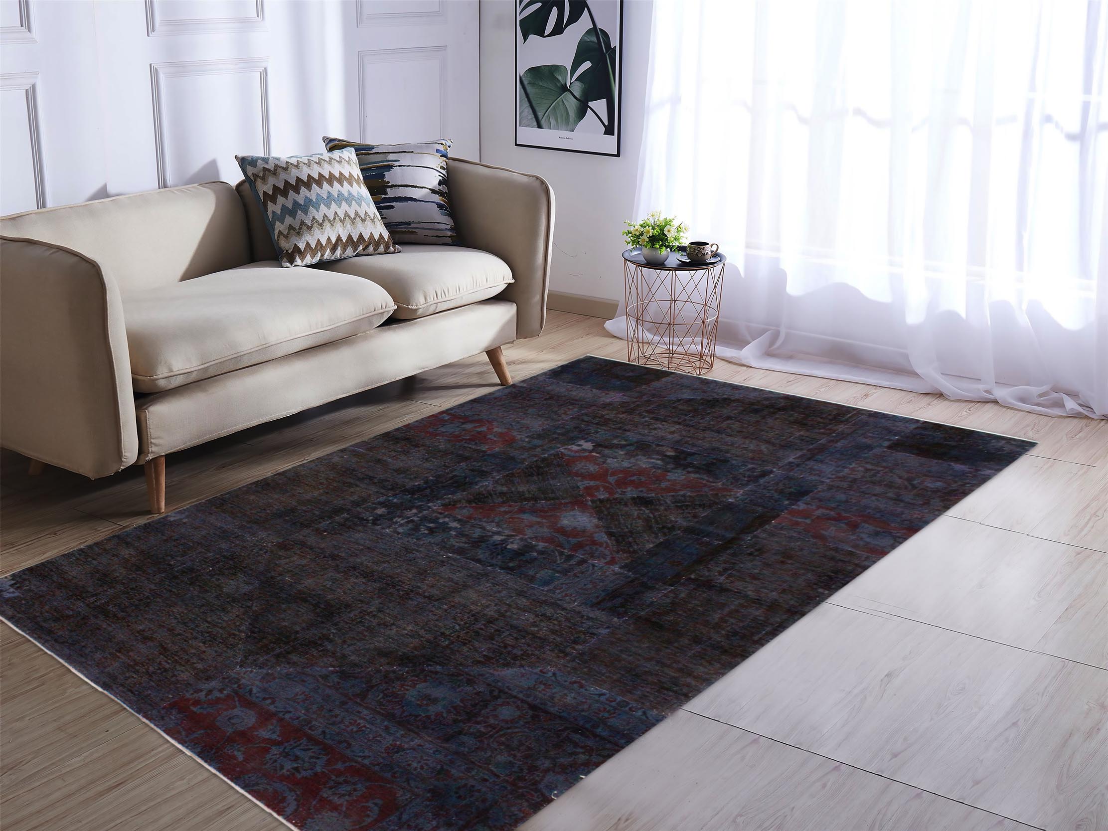 handmade Over Dyed Over Dyed Blue Purple Hand Knotted RECTANGLE 100% WOOL area rug 5' x 8'