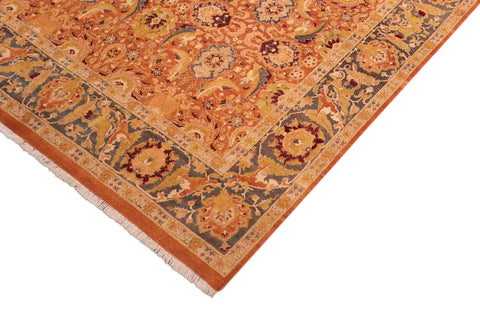 handmade Transitional Agra Orange Gray Hand Knotted RECTANGLE 100% WOOL area rug 8x10
