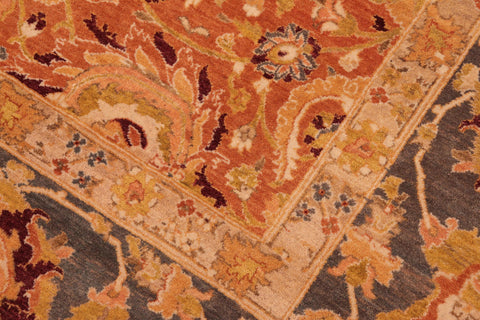 handmade Transitional Agra Orange Gray Hand Knotted RECTANGLE 100% WOOL area rug 8x10