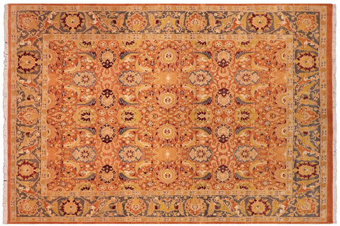 handmade Transitional Agra Orange Gray Hand Knotted RECTANGLE 100% WOOL area rug 8x10
