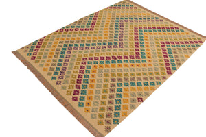 handmade Modern Kilim Beige Purple Hand-Woven RECTANGLE 100% WOOL area rug 5x7