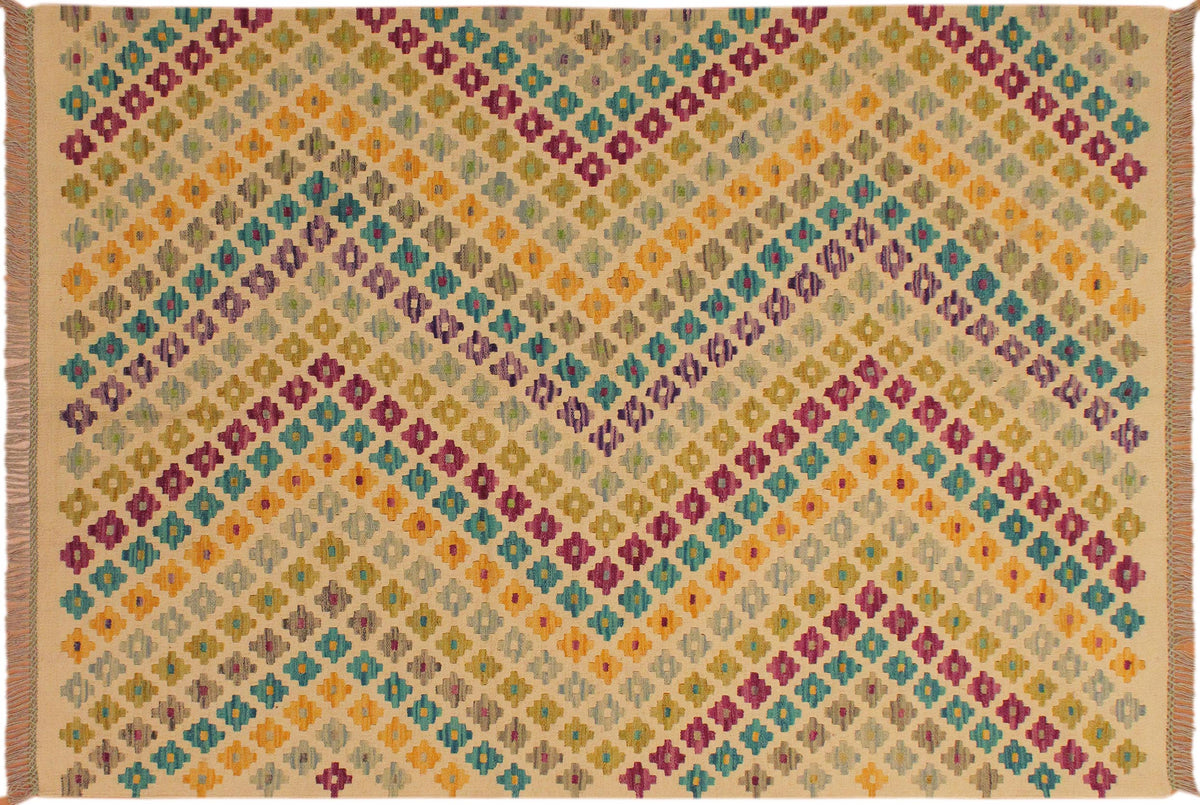 handmade Modern Kilim Beige Purple Hand-Woven RECTANGLE 100% WOOL area rug 5x7