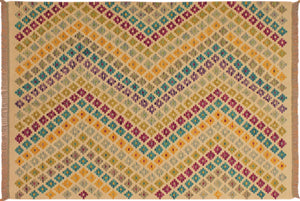 handmade Modern Kilim Beige Purple Hand-Woven RECTANGLE 100% WOOL area rug 5x7