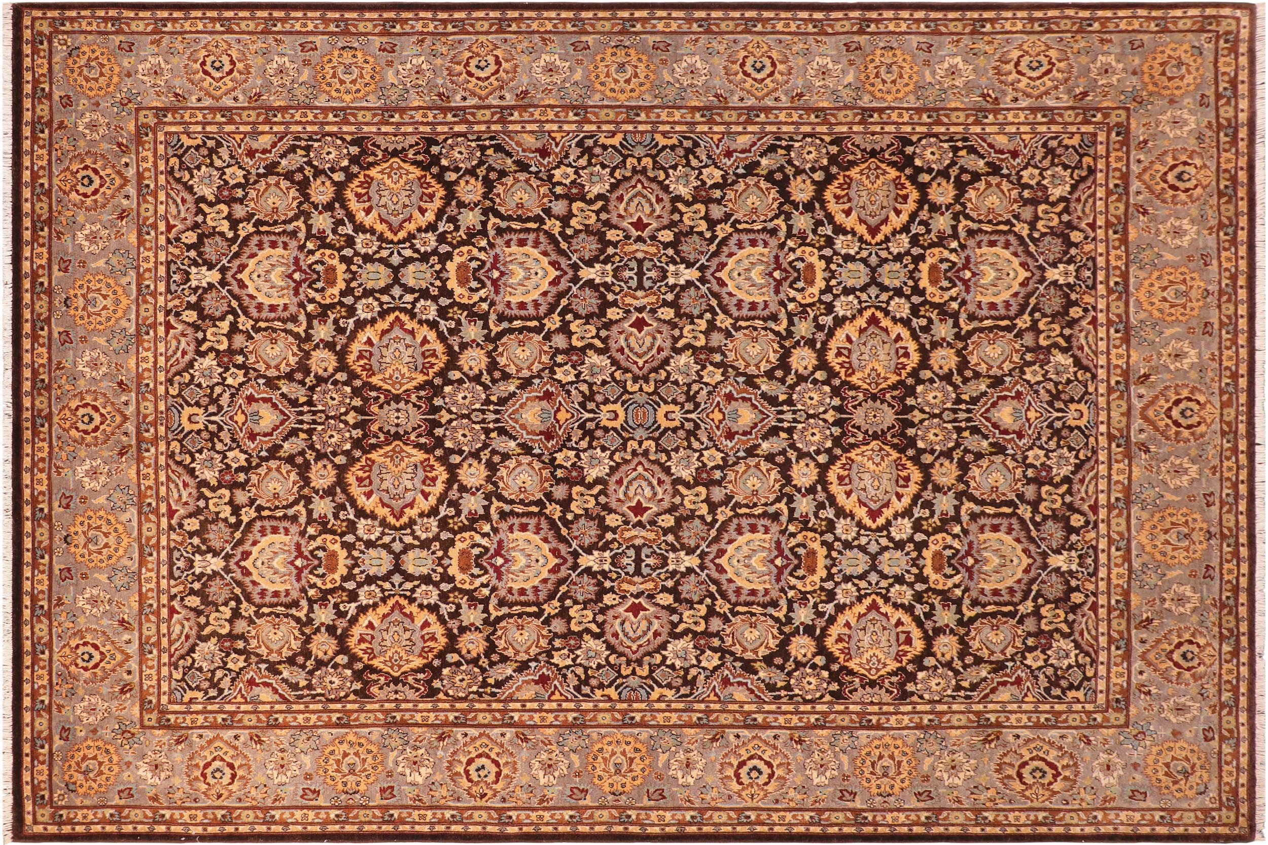 handmade Traditional Lahore Brown Gray Hand Knotted RECTANGLE 100% WOOL area rug 8' x 10'