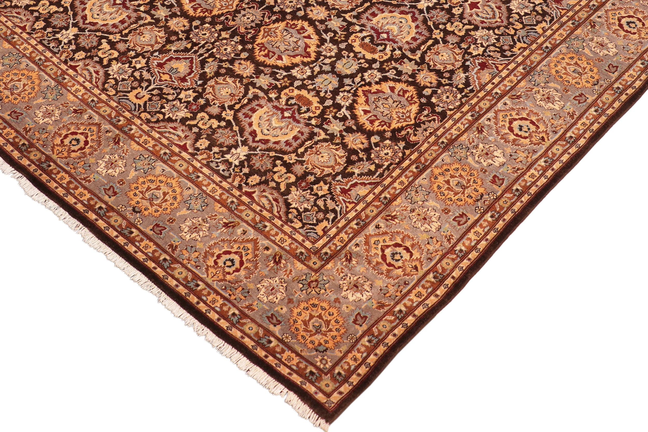 handmade Traditional Lahore Brown Gray Hand Knotted RECTANGLE 100% WOOL area rug 8' x 10'