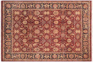 8x10 hand knotted Vegetable Dyed wool rug in red and blue - Claire