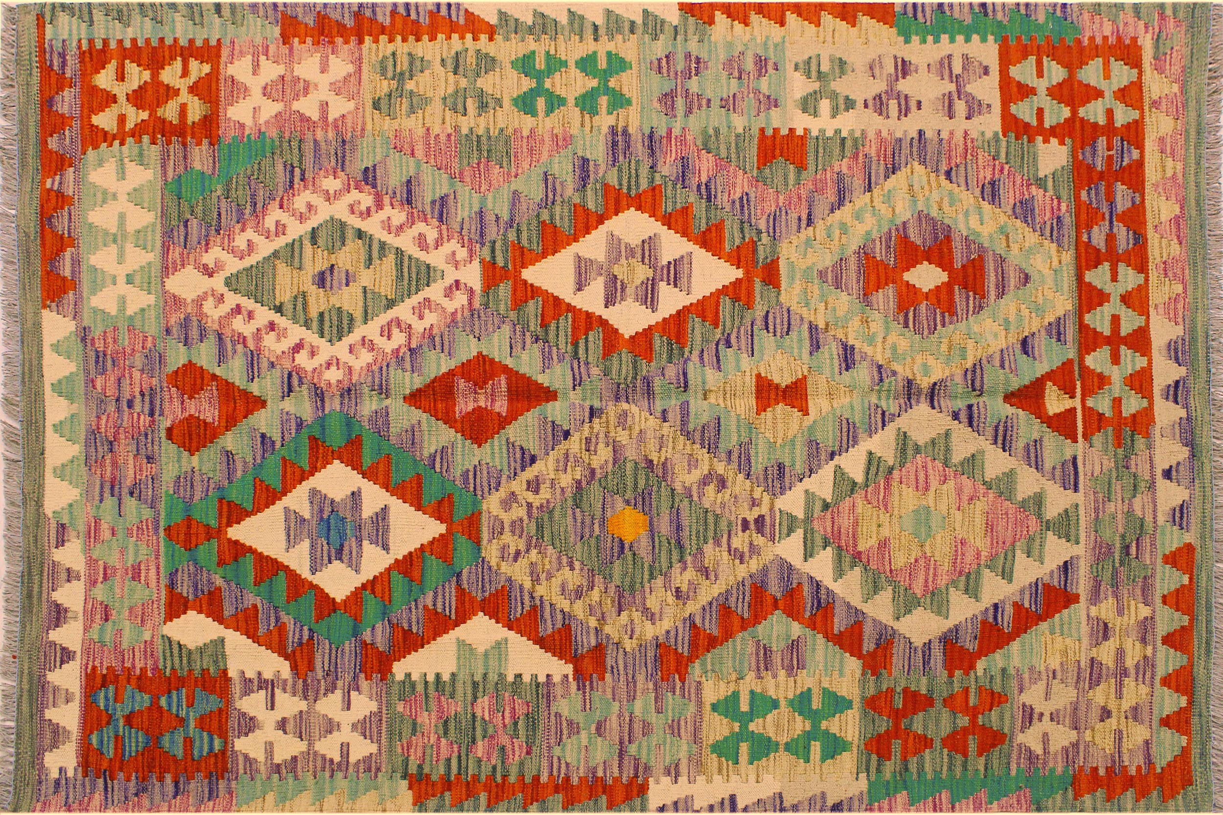 handmade Geometric Kilim Beige Rust Hand-Woven RECTANGLE 100% WOOL area rug 4 x 6