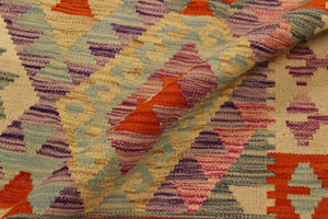handmade Geometric Kilim Beige Rust Hand-Woven RECTANGLE 100% WOOL area rug 4 x 6