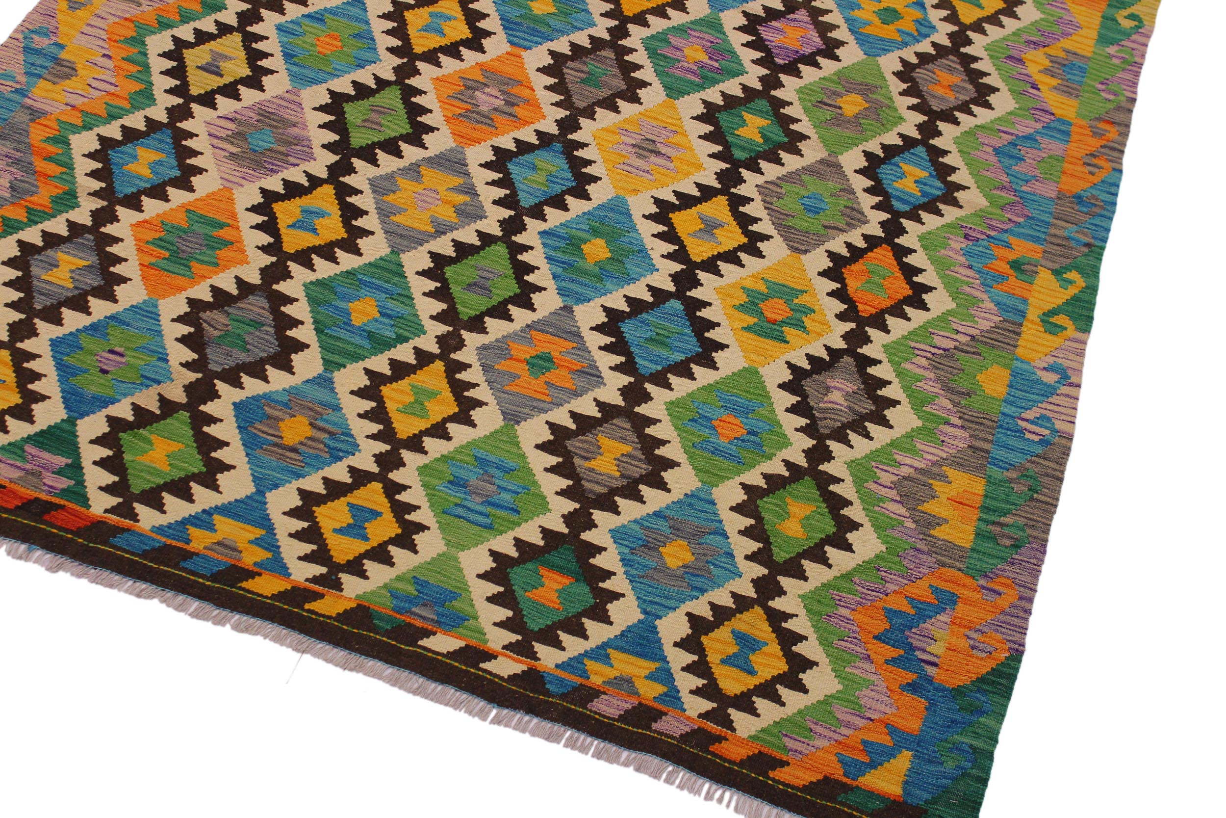 handmade Geometric Kilim Brown Beige Hand-Woven RECTANGLE 100% WOOL area rug 6 x 8