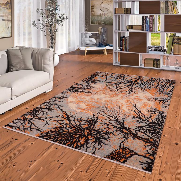 handmade Modern Kafkaz Black Orange Hand Knotted RECTANGLE 100% WOOL area rug 6 x 9