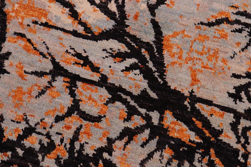 handmade Modern Kafkaz Black Orange Hand Knotted RECTANGLE 100% WOOL area rug 6 x 9