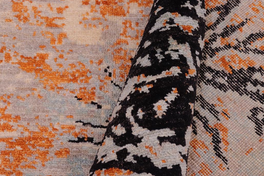 handmade Modern Kafkaz Black Orange Hand Knotted RECTANGLE 100% WOOL area rug 6 x 9