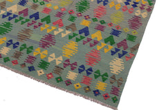 handmade Modern Kilim Gray Blue Hand-Woven RECTANGLE 100% WOOL area rug 5x7