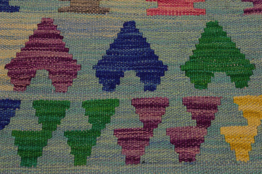 handmade Modern Kilim Gray Blue Hand-Woven RECTANGLE 100% WOOL area rug 5x7