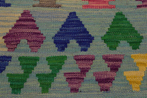 handmade Modern Kilim Gray Blue Hand-Woven RECTANGLE 100% WOOL area rug 5x7