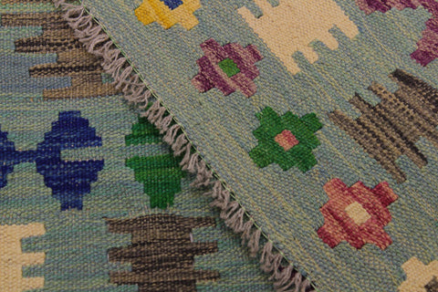 handmade Modern Kilim Gray Blue Hand-Woven RECTANGLE 100% WOOL area rug 5x7