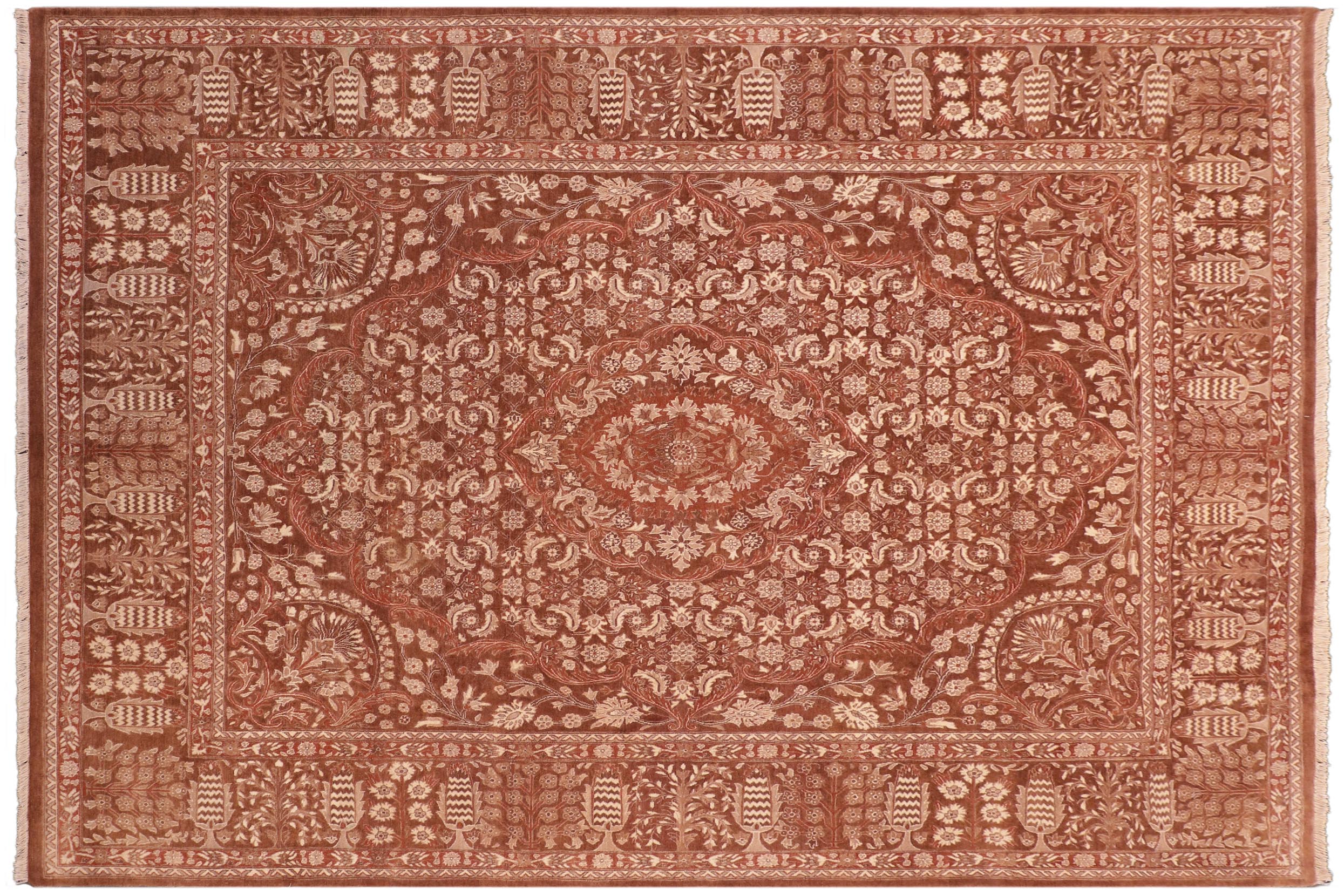 handmade Traditional Tajdar Brown Brown Hand Knotted RECTANGLE 100% WOOL area rug 8x10