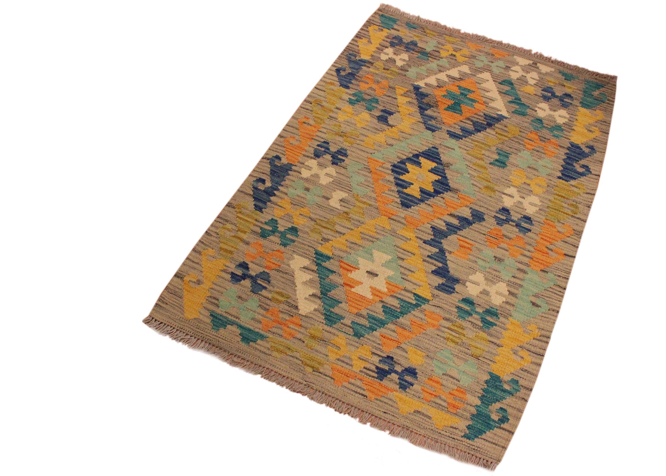 handmade Geometric Kilim Gray Gold Hand-Woven RECTANGLE 100% WOOL area rug 3 x 4