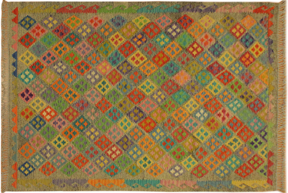 handmade Geometric Kilim Brown Rust Hand-Woven RECTANGLE 100% WOOL area rug 6 x 8