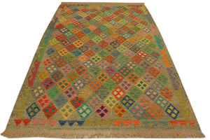 handmade Geometric Kilim Brown Rust Hand-Woven RECTANGLE 100% WOOL area rug 6 x 8