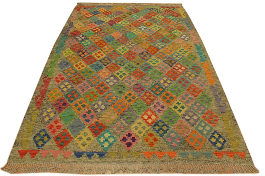 Flat Weave Kilim Antique Navaho Vintage handmade Geometric Kilim Brown Rust Hand-Woven Rectangle 100% Wool Area Rug 6x8 