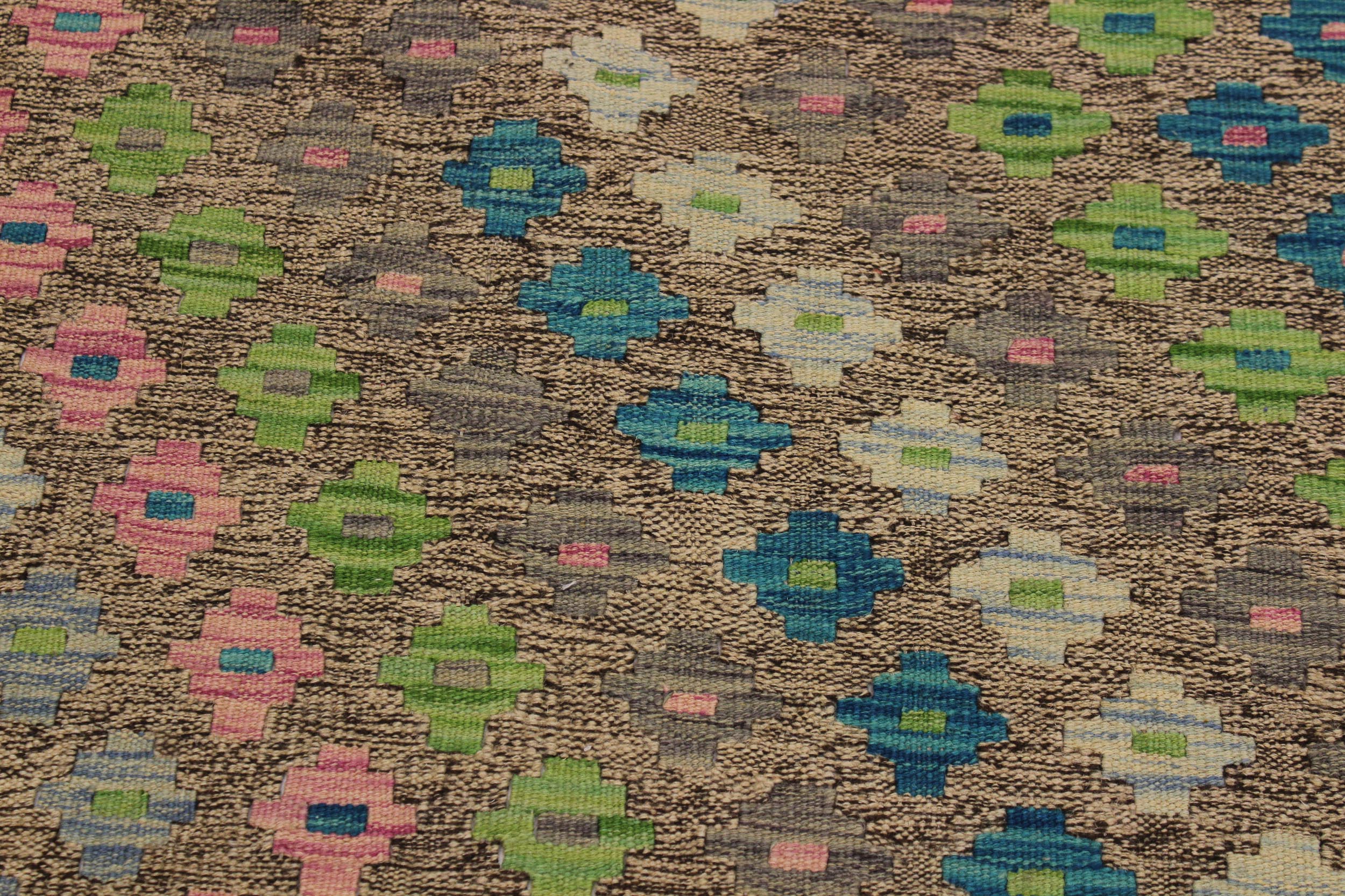 handmade Modern Kilim Gray Green Hand-Woven RECTANGLE 100% WOOL area rug 6x8