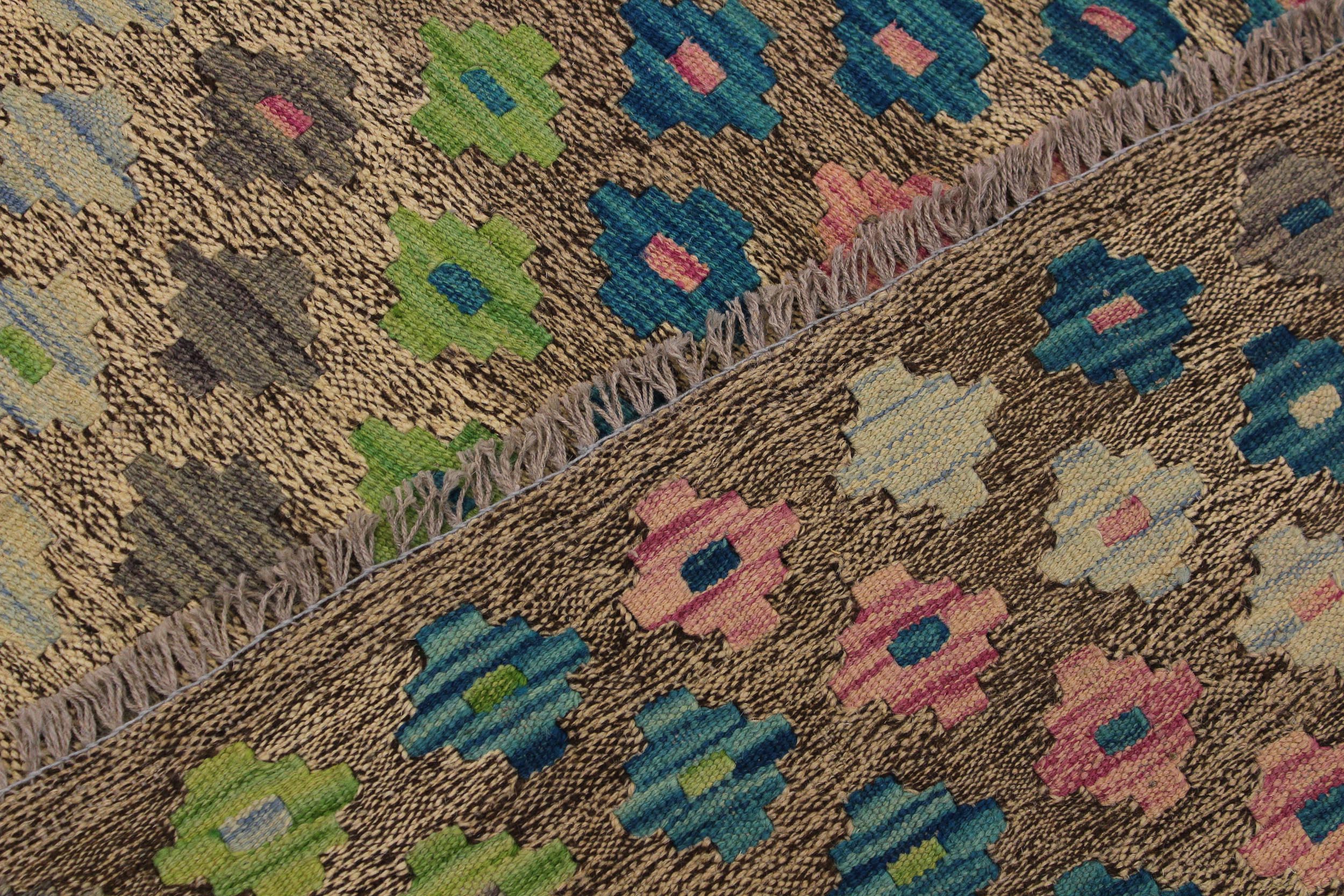 handmade Modern Kilim Gray Green Hand-Woven RECTANGLE 100% WOOL area rug 6x8