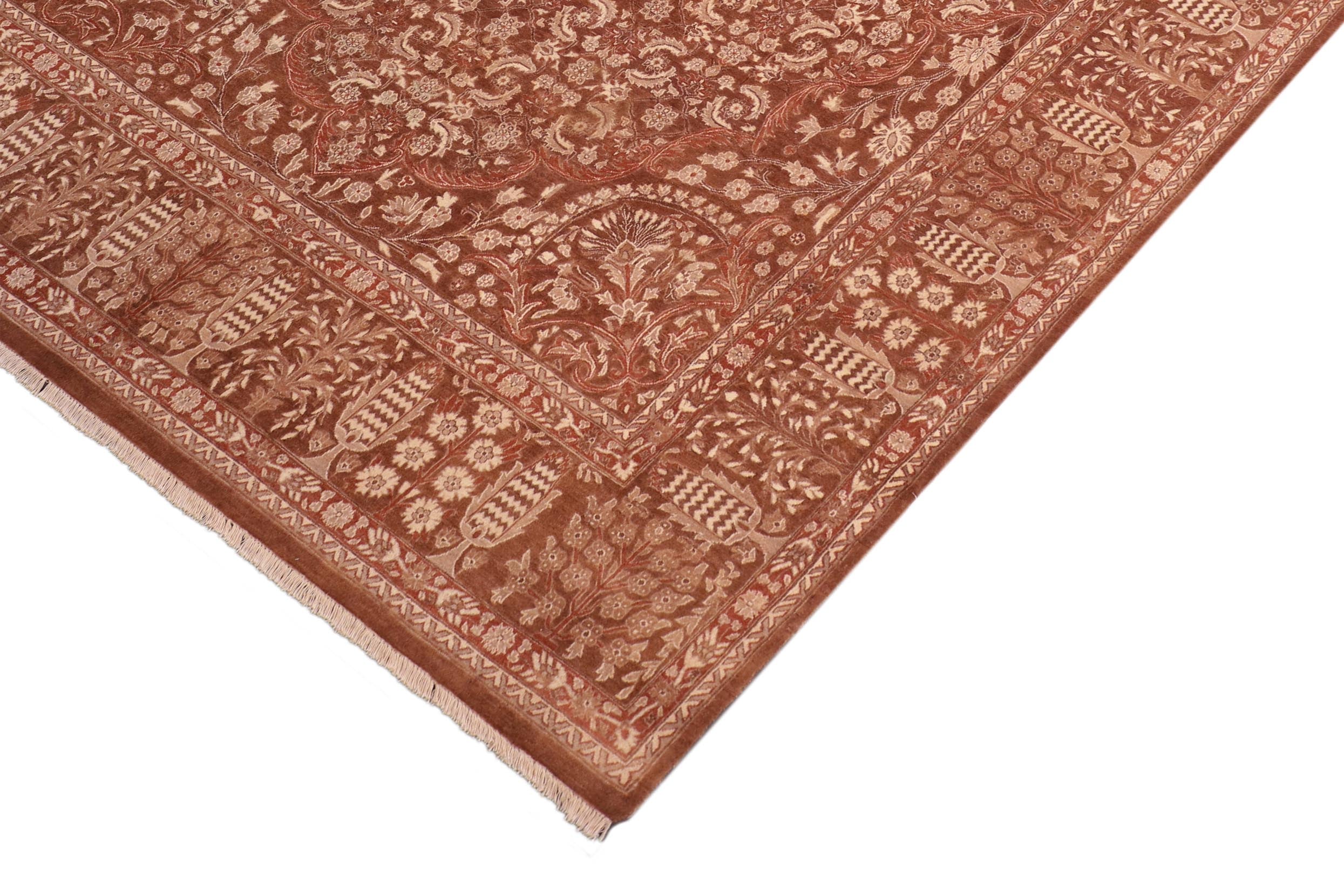 handmade Traditional Tajdar Brown Brown Hand Knotted RECTANGLE 100% WOOL area rug 8x10