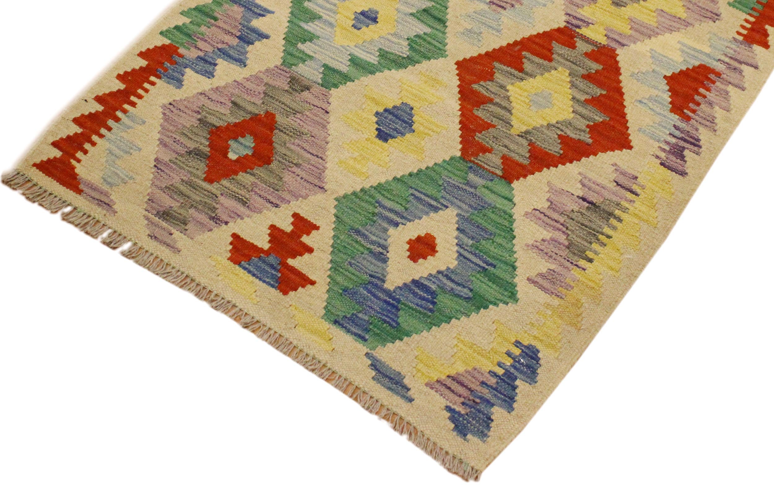 handmade Geometric Kilim Beige Blue Hand-Woven RECTANGLE 100% WOOL area rug 3 x 4