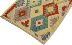 Flat Weave Kilim Antique Navaho Vintage handmade Geometric Kilim Beige Blue Hand-Woven Rectangle 100% Wool Area Rug 3x4 