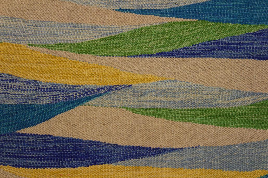 Flat Weave Kilim Antique Navaho Vintage handmade Modern Kilim Blue Gray Hand-Woven Rectangle 100% Wool Area Rug 7x10 