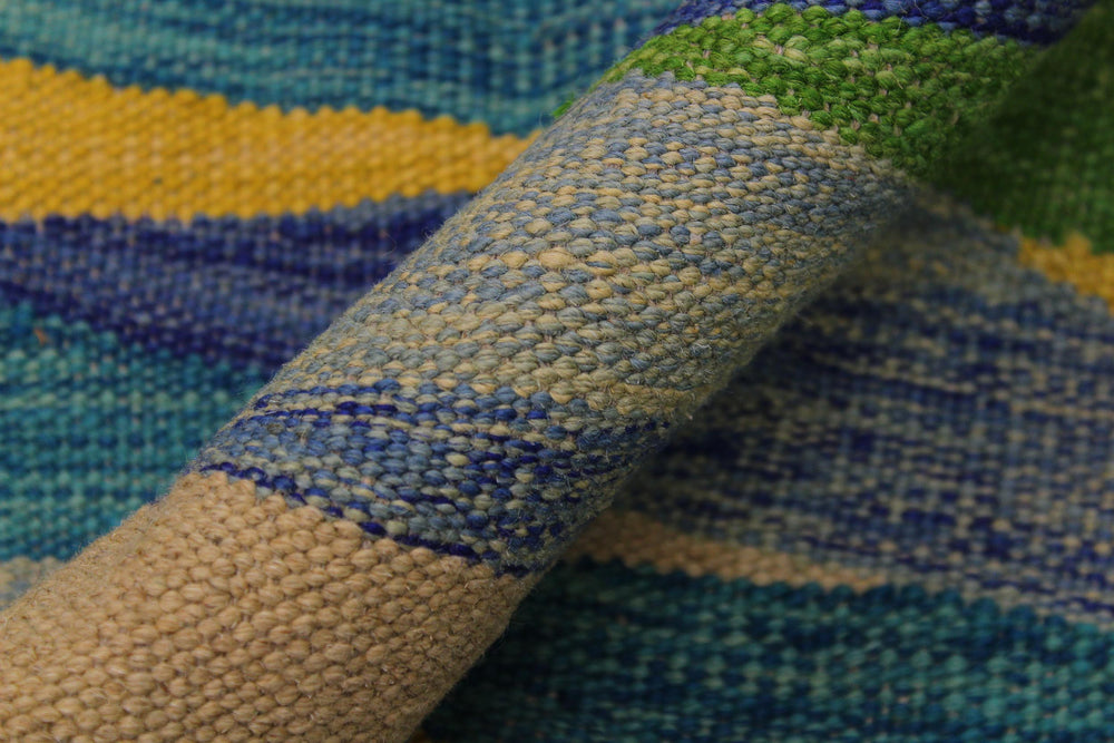 handmade Modern Kilim Blue Gray Hand-Woven RECTANGLE 100% WOOL area rug 7x10