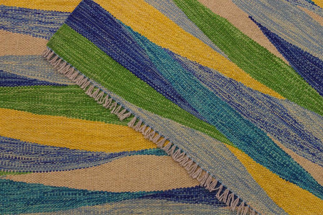 Flat Weave Kilim Antique Navaho Vintage handmade Modern Kilim Blue Gray Hand-Woven Rectangle 100% Wool Area Rug 7x10 