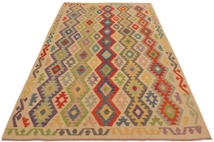 handmade Geometric Kilim Beige Red Hand-Woven RECTANGLE 100% WOOL area rug 7 x 10