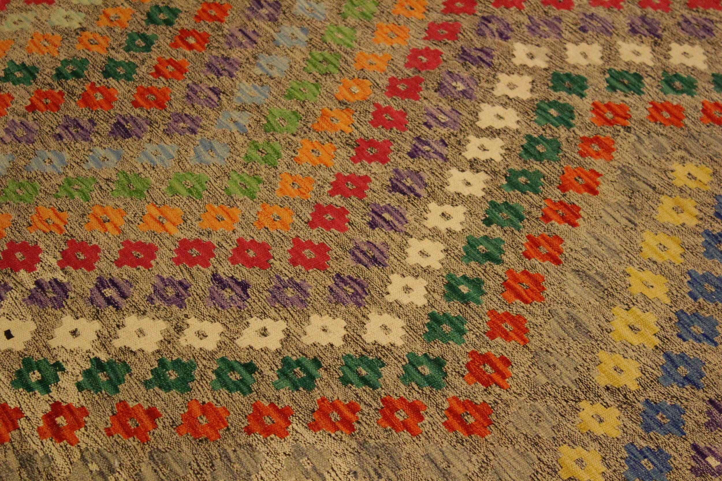 handmade Modern Kilim Brown Green Hand-Woven RECTANGLE 100% WOOL area rug 5x7