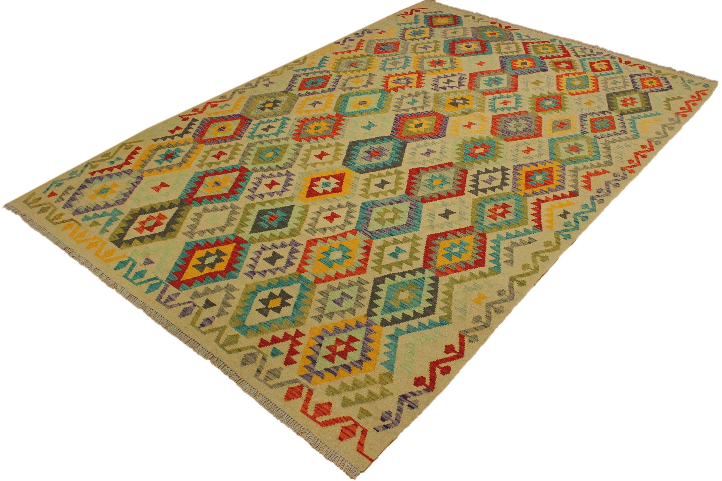 handmade Geometric Kilim Beige Red Hand-Woven RECTANGLE 100% WOOL area rug 7 x 10