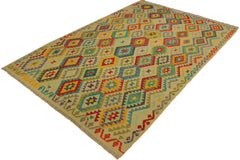 handmade Geometric Kilim Beige Red Hand-Woven RECTANGLE 100% WOOL area rug 7 x 10
