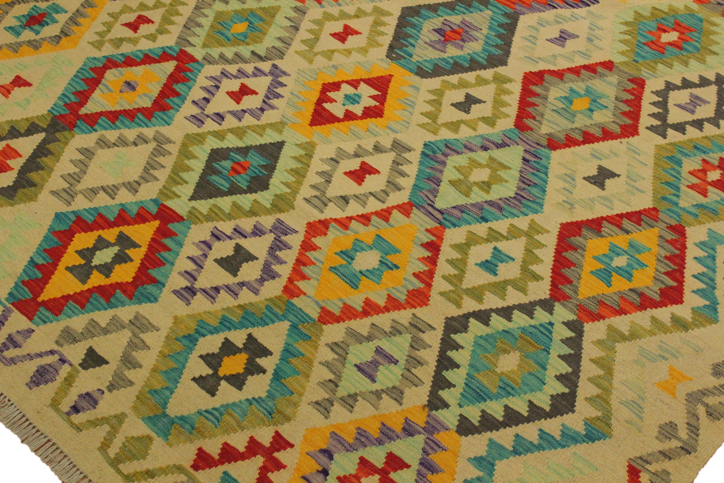 handmade Geometric Kilim Beige Red Hand-Woven RECTANGLE 100% WOOL area rug 7 x 10