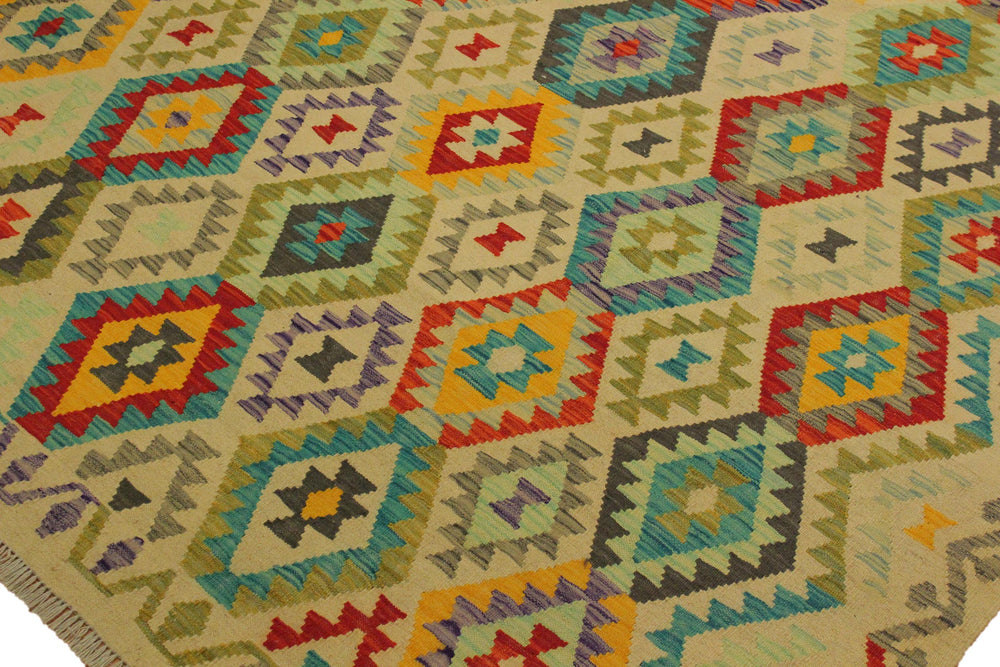 handmade Geometric Kilim Beige Red Hand-Woven RECTANGLE 100% WOOL area rug 7 x 10