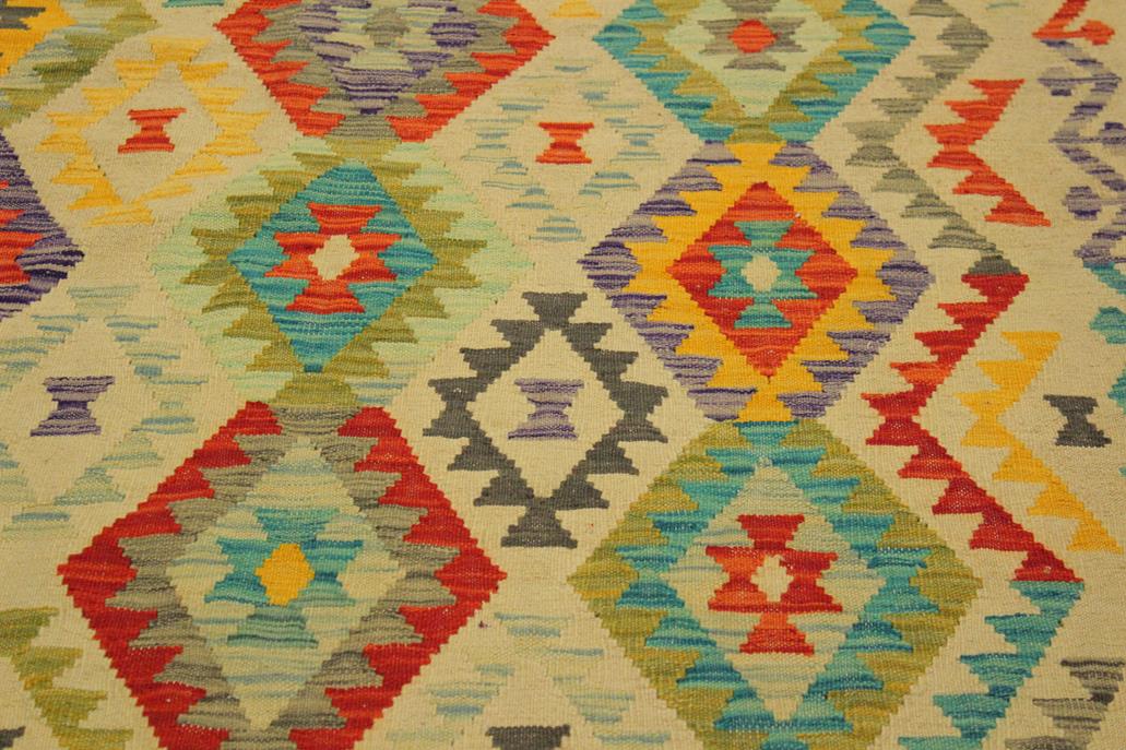 Flat Weave Kilim Antique Navaho Vintage handmade Geometric Kilim Beige Red Hand-Woven Rectangle 100% Wool Area Rug 7x10 