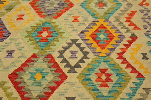 handmade Geometric Kilim Beige Red Hand-Woven RECTANGLE 100% WOOL area rug 7 x 10