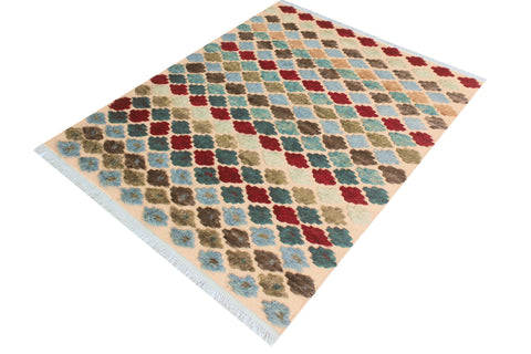 handmade Geometric Moroccan Hi Beige Blue Hand Knotted RECTANGLE 100% WOOL area rug 5' x 8'