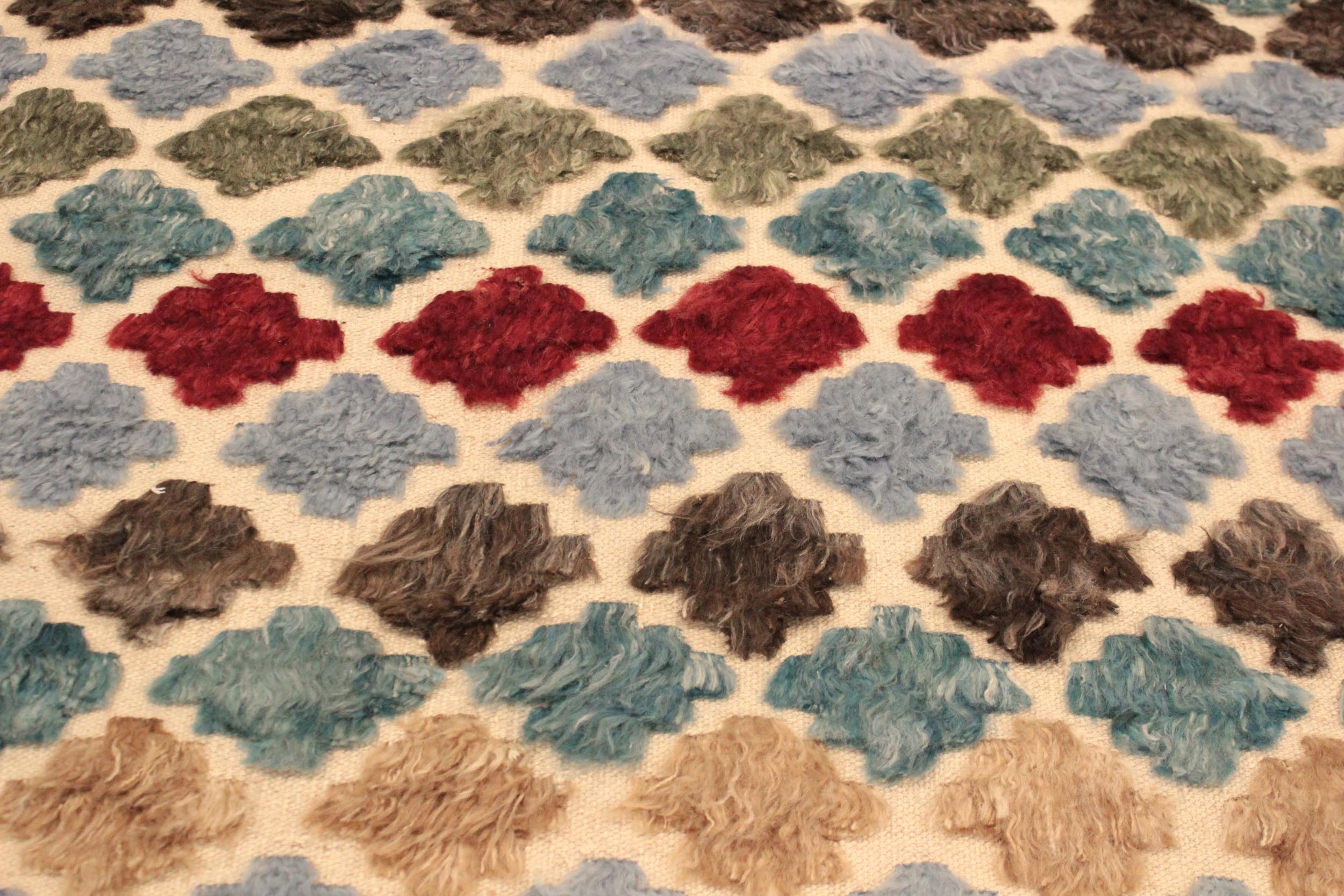 handmade Geometric Moroccan Hi Beige Blue Hand Knotted RECTANGLE 100% WOOL area rug 5' x 8'